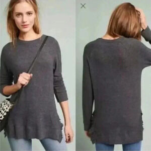Anthropologie post stamp grey relaxed fit ruffled long sleeve sweater XS